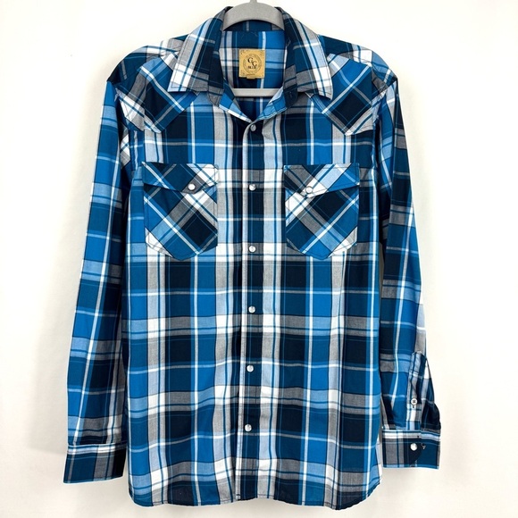 GC Blue Men’s M Blue Plaid Snap Up Shirt Long Sleeve Western Casual Lightweight - Picture 1 of 10